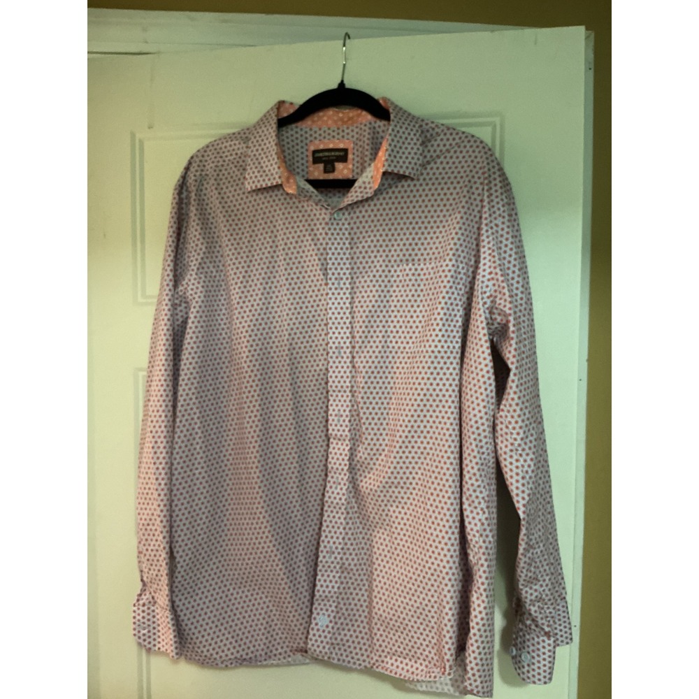 Johnston & Murphy Mens XXL Orange White Geometric Circle Print Button Down Shirt